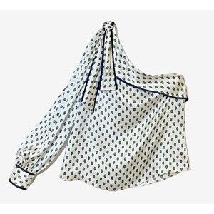 Amur Asymmetrical One Shoulder Silk Blouse Large Multicolor Floral Shoulder Tie